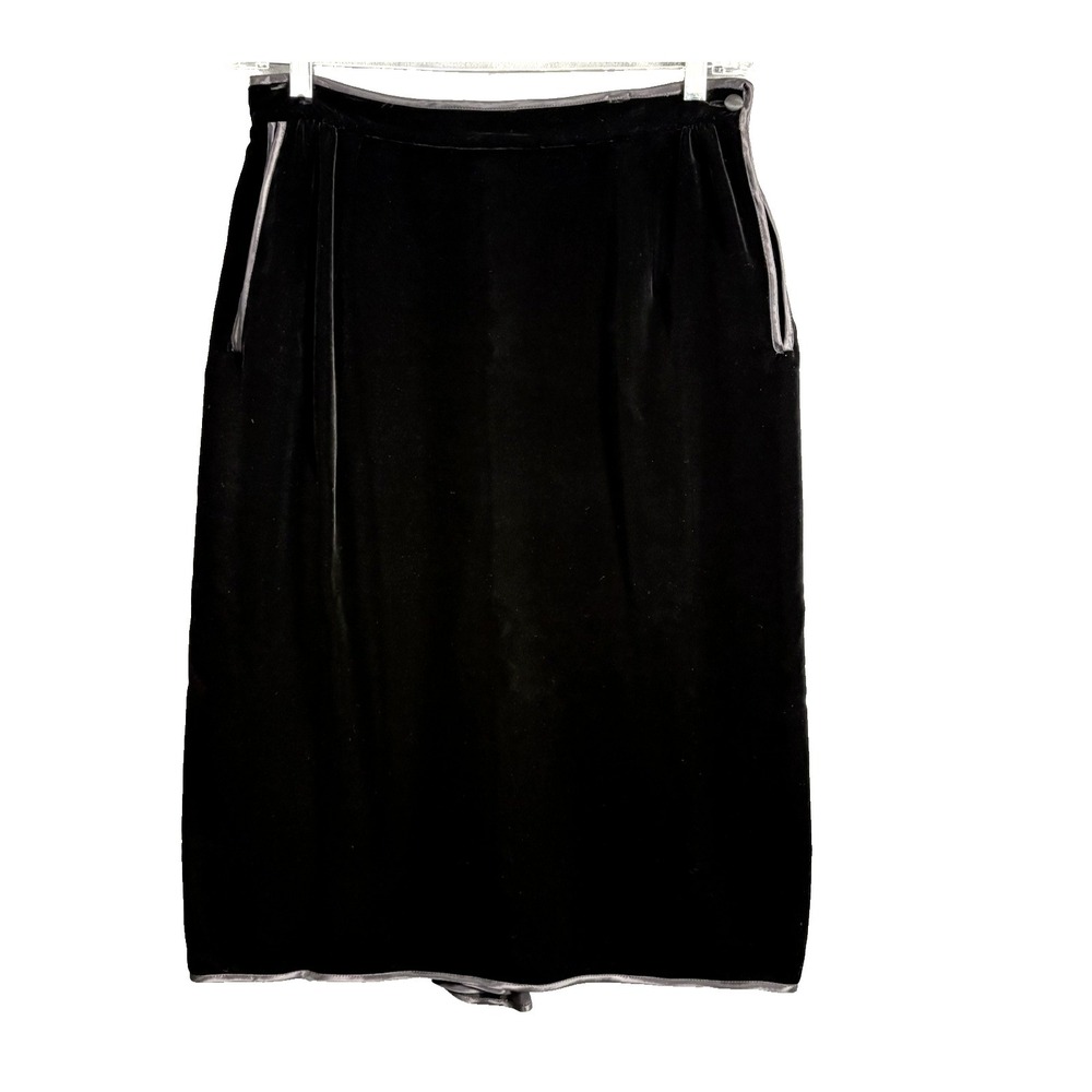 VTG JANICE WAINWRIGHT Women Velvet Silk Blend Midi Skirt Sz 12 Black 70s Formal